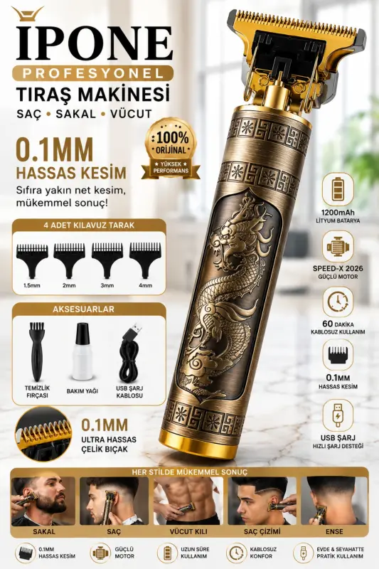 Dragon Çelik Kasa Profesyonel Saç Sakal Ense Çizim Tüm Vücut Tüyü Lazer Öncesi Tıraş Makinesi - 8