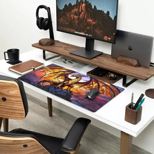 Dragon Desk Mat Katta sichqoncha uchun kovrik XXL Kengaytirilgan o'yin, Geymer uchun sovg'a O'yin kovrigi Tikilgan qirrali ish stoli sichqoncha kovrigi, Ish va o'yin uchun klaviatura sichqoncha matsi 31.5x15.7 dyuym-Yigit yoki o'g'il uchun sovg'a - 3