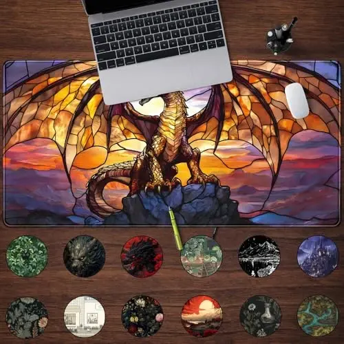 Dragon Desk Mat Large Mouse Pad XXL Extended Gaming, Gamer Gift Play Mat Desk Mousepad with Stitched Edges, Keyboard Mouse Mat for Work Game Office 31.5x15.7 in-Gift for Boyfriend or Son - 2