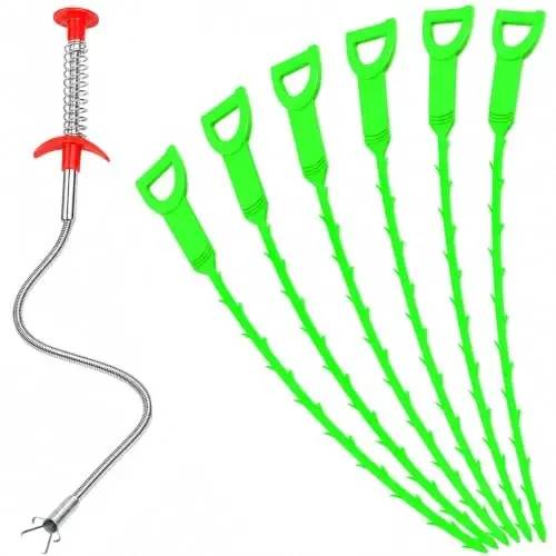 Drain Clog Remover - Gutter Cleaning Tools Drain Cleaner for Toilet Sewer Shower Kitchen Bathroom Tub Clogged Drains Opener Cleaning Tool, Flexible Grabber Claw Pick Up Reacher (7-in-1) - 1