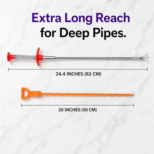 Drain Clog Remover Snake Tool for Hair and Debris, Unclog Toilet, Sink, Shower, Bathtub, Sewer - DOMEJO (1)