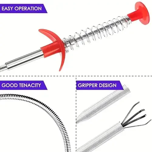 Drain Snake, Drain Clog Remover - Gutter Cleaning Tools Drain Cleaner for Toilet Sewer Shower Kitchen Bathroom Tub Clogged Drains Opener Cleaning Tool, Flexible Grabber Claw Pick Up Reacher (24 inch) - 4