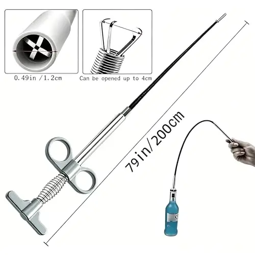 Drain Snake, Drain Clog Remover - Gutter Cleaning Tools Drain Cleaner for Toilet Sewer Shower Kitchen Bathroom Tub Clogged Drains Opener Cleaning Tool, Flexible Grabber Claw Pick Up Reacher (79 inch) - DRAIN (1)