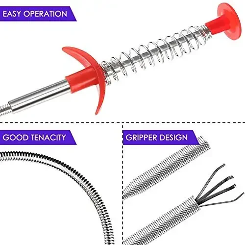 Drain Snake, Drain Clog Remover - Gutter Cleaning Tools Drain Cleaner for Toilet Sewer Shower Kitchen Bathroom Tub Tıkilgan drenajlarni ochish uchun tozalash vositasi, moslashuvchan tutqichli tirnoqli yig'uvchi (24 dyuym) - 5