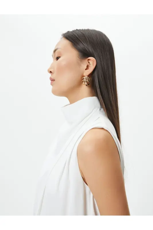 Drape Collar Blouse Sleeveless-Ecru - 1