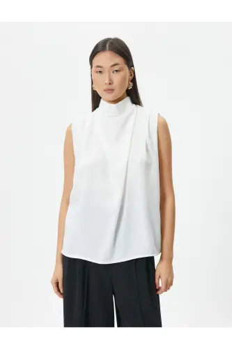Drape Collar Blouse Sleeveless-Ecru - 3