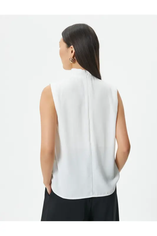 Drape Collar Blouse Sleeveless-Ecru - 4