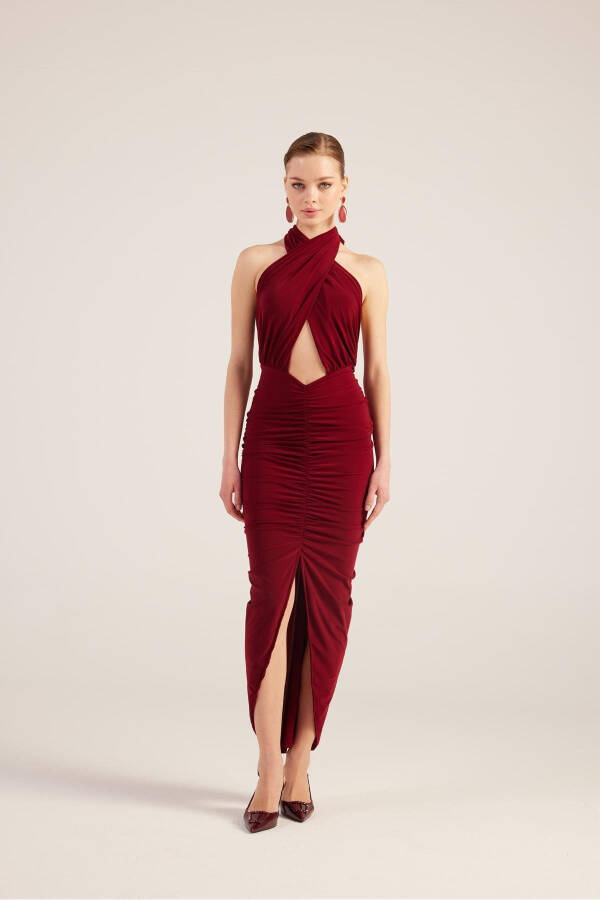 Drape Detailed Backless Slit Long Marie Dress - 1