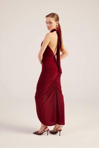 Drape Detailed Backless Slit Long Marie Dress - 3