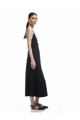 Drape Detailed Crinkle Fabric Thin Strap Midi Dress - KOTON (1)