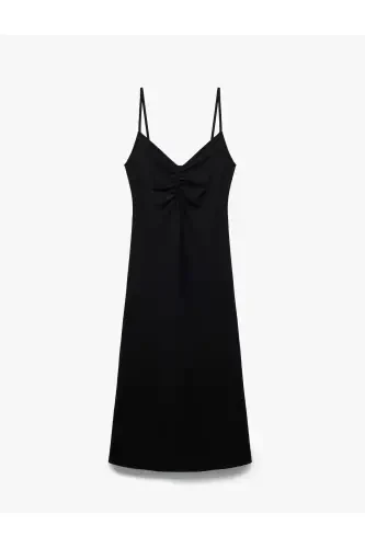 Drape Detailed Crinkle Fabric Thin Strap Midi Dress - 3