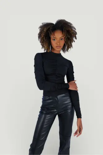 Drape Detailed Half Fisherman Draped Blouse Black - 2