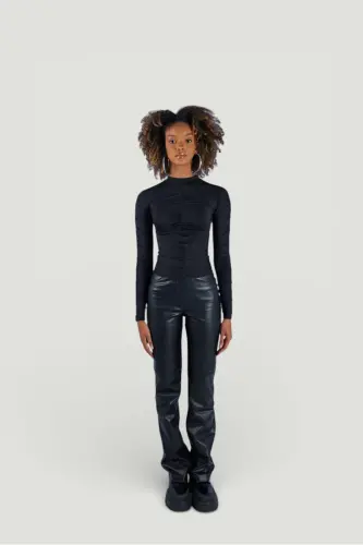 Drape Detailed Half Fisherman Draped Blouse Black - 4