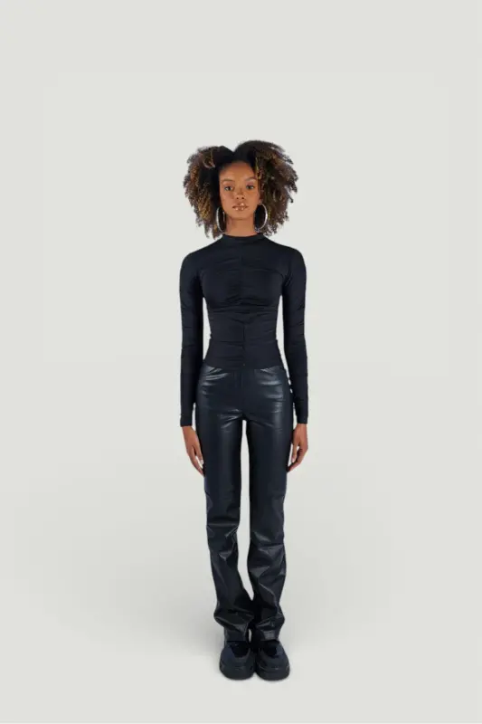 Drape Detailed Half Fisherman Draped Blouse Black - 4