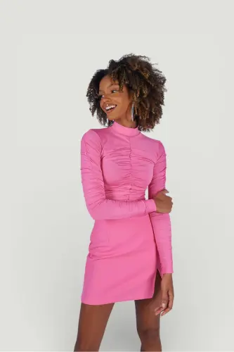 Drape Detailed Half Fisherman Draped Blouse Pink - 4