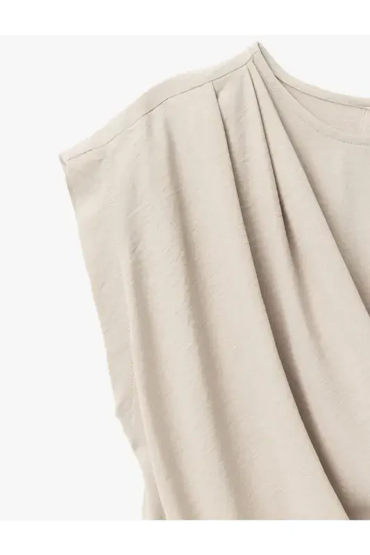 Drape detalli velosiped yoqali assimetrik kruvaze bluz - 5