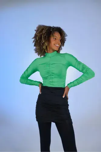 Drape Detalli Yarim Balıkçı Draped Bluz Yashil-Yashil - 3