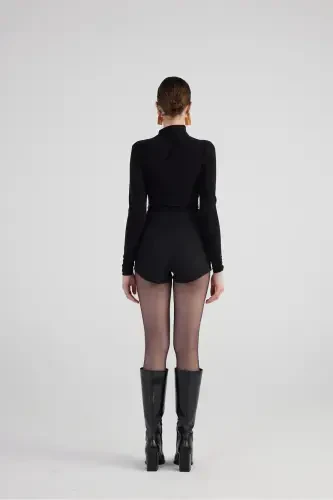 Drape Detaylı Balıkçı Yaka Fables Bluz Siyah-Siyah - 5