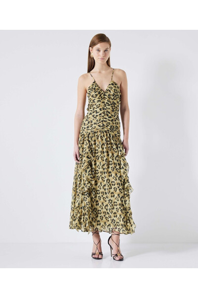 Draped dress with leopard print - İPEKYOL