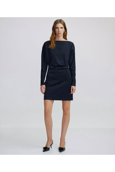 Draped dress with metal accents. - İPEKYOL