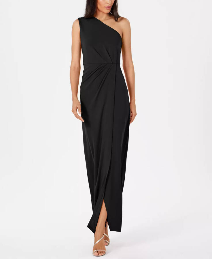 Draped One-Shoulder Gown Black - 1