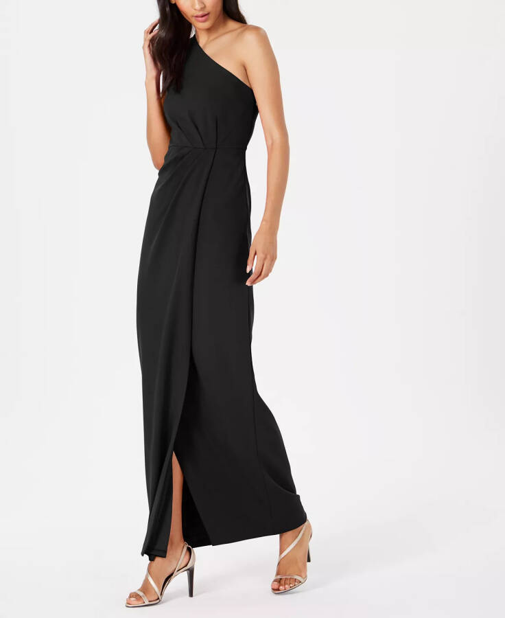 Draped One-Shoulder Gown Black - 3