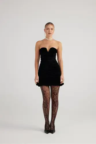 Draped Strapless Velvet Mini Samantha Dress - HOLLY LOLLY (1)