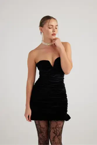 Draped Strapless Velvet Mini Samantha Dress - 10