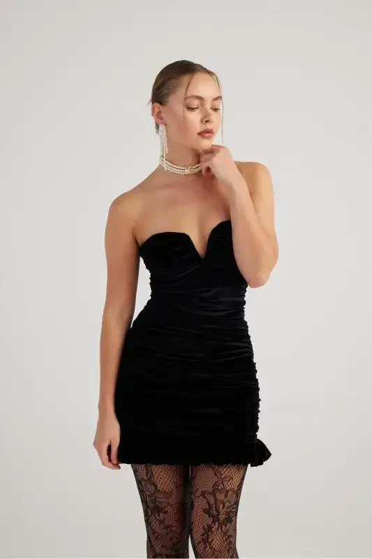 Draped Strapless Velvet Mini Samantha Dress - 3