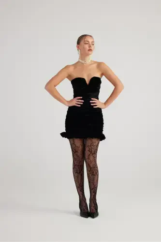 Draped Strapless Velvet Mini Samantha Dress - 9