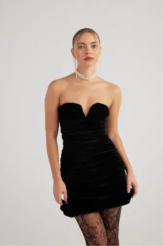Draped Strapless Velvet Mini Samantha Dress - 8
