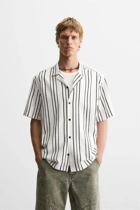 DRAPED STRIPED SHIRT-White - 2