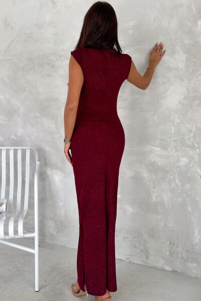 Drapeli Midi Boy Sim Detaylı Elbise-Bordo - 7