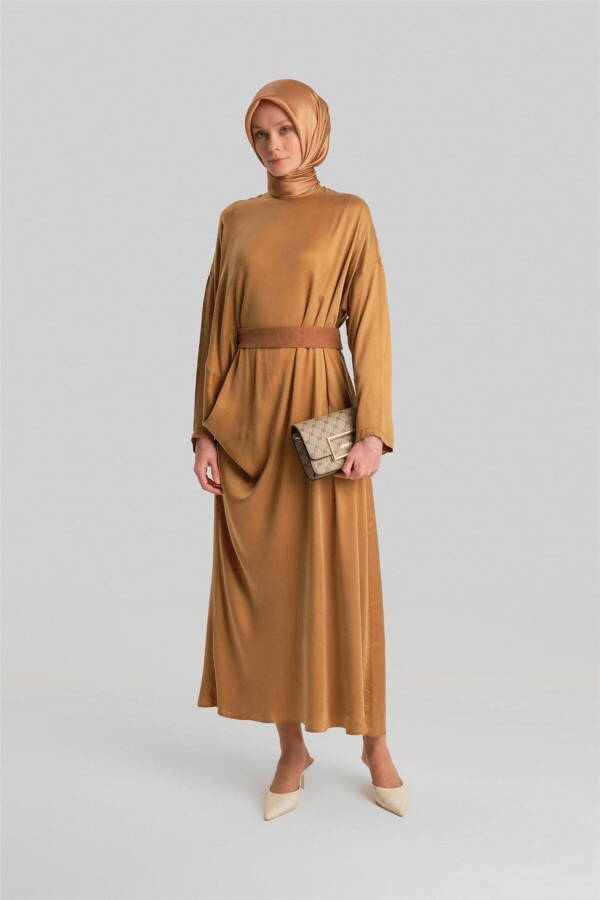 Drapeli Ve Kemerli Elbise 24y9832 Gold - Gold - 9