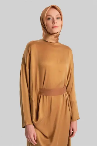 Drapeli Ve Kemerli Elbise 24y9832 Gold - Gold - 3