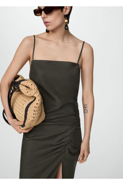 Drape detaylı yırtmaçlı elbise - 1