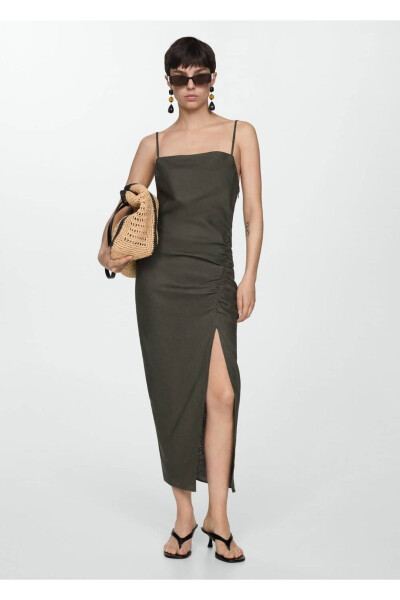 Drape detaylı yırtmaçlı elbise - 2