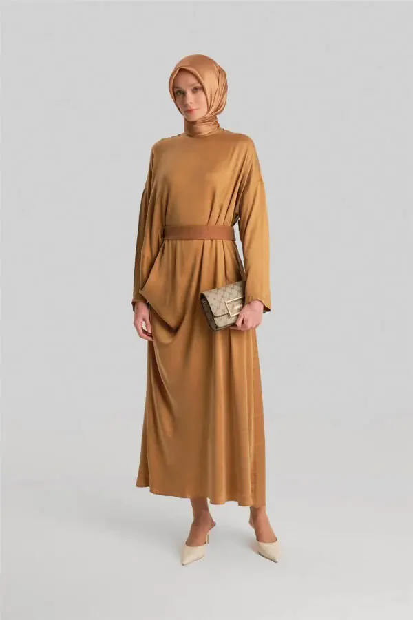 Драпированное и с поясом платье 24y9832 Gold - 2