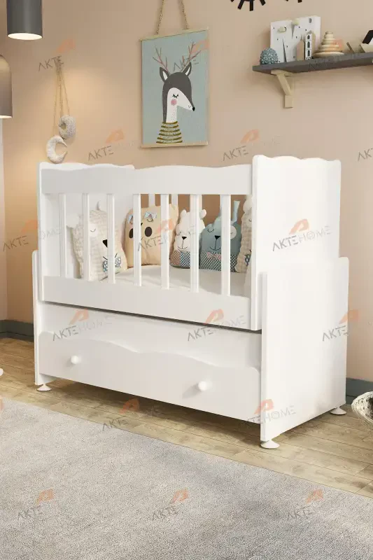Drawered Rocking Co-Sleeper Wooden Baby Crib White-WHITE - 1