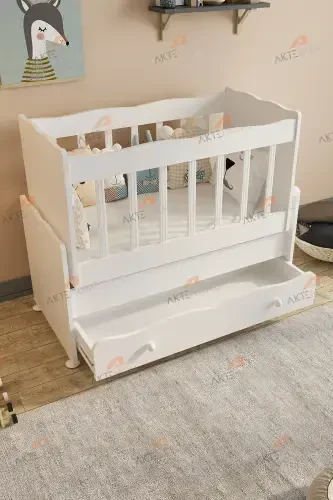 Drawered Rocking Co-Sleeper Wooden Baby Crib White-WHITE - 3