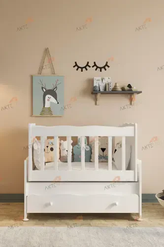 Drawered Rocking Co-Sleeper Wooden Baby Crib White-WHITE - 4