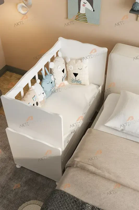 Drawered Rocking Co-Sleeper Wooden Baby Crib White-WHITE - 5