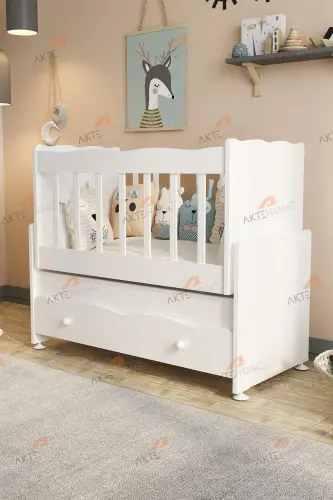 Drawered Rocking Co-Sleeper Wooden Baby Crib White-WHITE 