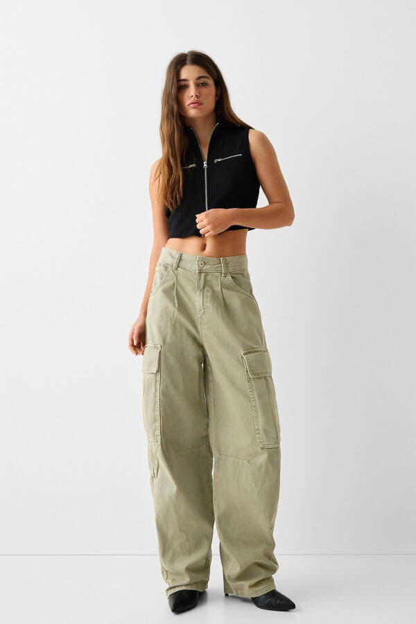 Drawstring Denim Cargo Skater Pants - 2