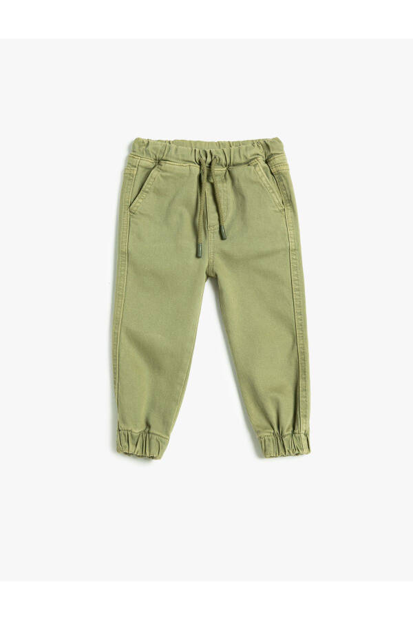 Drawstring waist, pocket cotton jogger pants. - 1