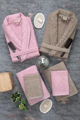 Dream 12 Pcs Boxed Jacquard Bathrobe Set | Bathrobe | Towel & Towel Set | Bath Dowry Set-coffee - 1