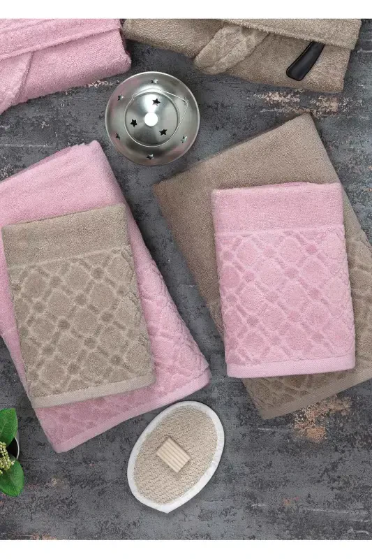 Dream 12 Pcs Boxed Jacquard Bathrobe Set | Bathrobe | Towel & Towel Set | Bath Dowry Set-coffee - 4