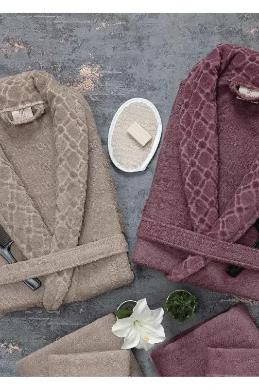 Dream 12 Pieces Boxed Jacquard Bathrobe Set | Bathrobe | Towel & Towel Set | Bath Dowry Set-coffee - 3