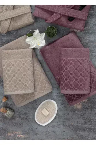 Dream 12 Pieces Boxed Jacquard Bathrobe Set | Bathrobe | Towel & Towel Set | Bath Dowry Set-coffee - 4