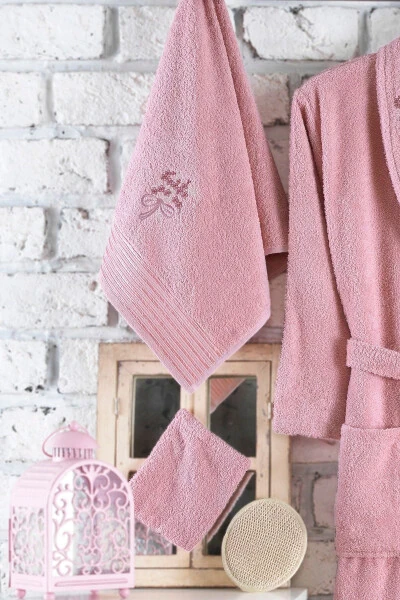 Dream 2 Pcs Embroidered Bathrobe | Bathrobe Set | Dowry Set - GÜVENAL (1)